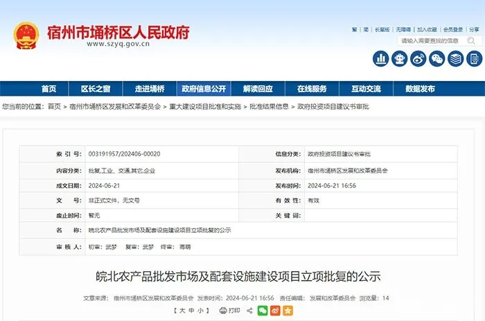 皖北农产品批发市场及配套设施建设项目